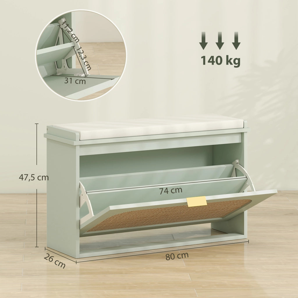 Panca con appendiabiti e scarpiera ¨C zephmum ¨C verde, rotin, 80x26x47.5cm