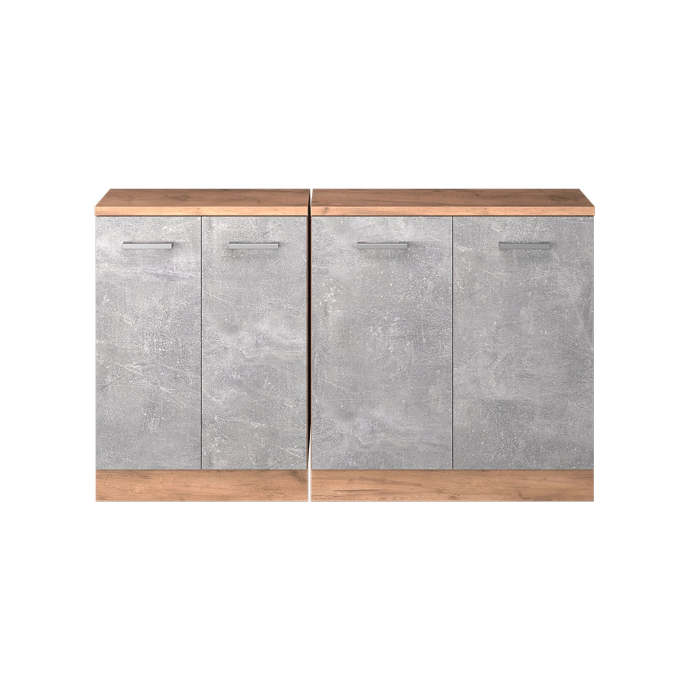 Set di mobili sottotetto Rion Calcestruzzo/Rovere dorato 140 cm Set di 2 carcasse armadio profondità 60 cm Vicco