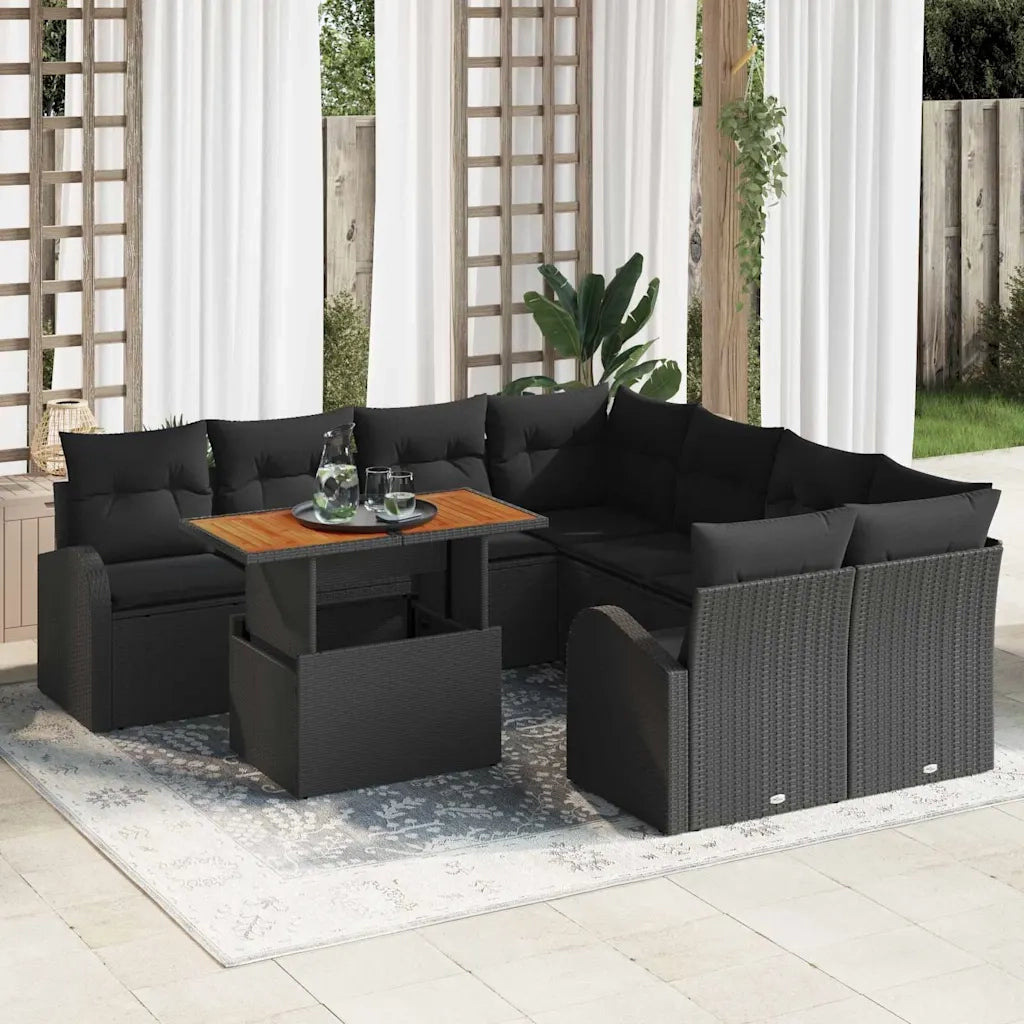 Set Divano da Giardino con cuscino 9 pcs Nero