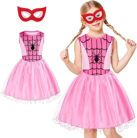 Costume per bambina Spider-Girl per Halloween - Costume Spider per bambina con maschera - Costume per bambina rosa - Abbigliamento da costume - Taglia 100cm