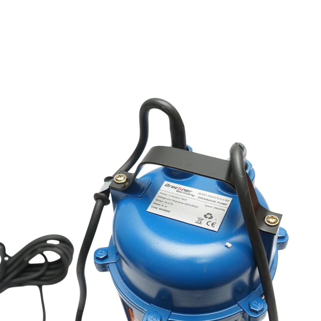 Pompa sommersa per acque sporche con galleggiante e trituratore 550W, 220V, portata 233 L/min, prevalenza 8 m, modello WQDS15-8-0.55F Breckner Germany