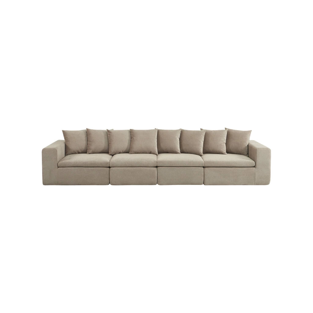 Divano modulare in tessuto ciniglia, 4 posti, beige scuro
