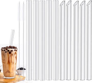 Rietelli di vetro in acciaio inox, 10 glas, 14 mm x 215 mm, per smoothies, succo e bubble tea, riutilizzabili, lavabili in lavastoviglie, pulibili con spazzole.