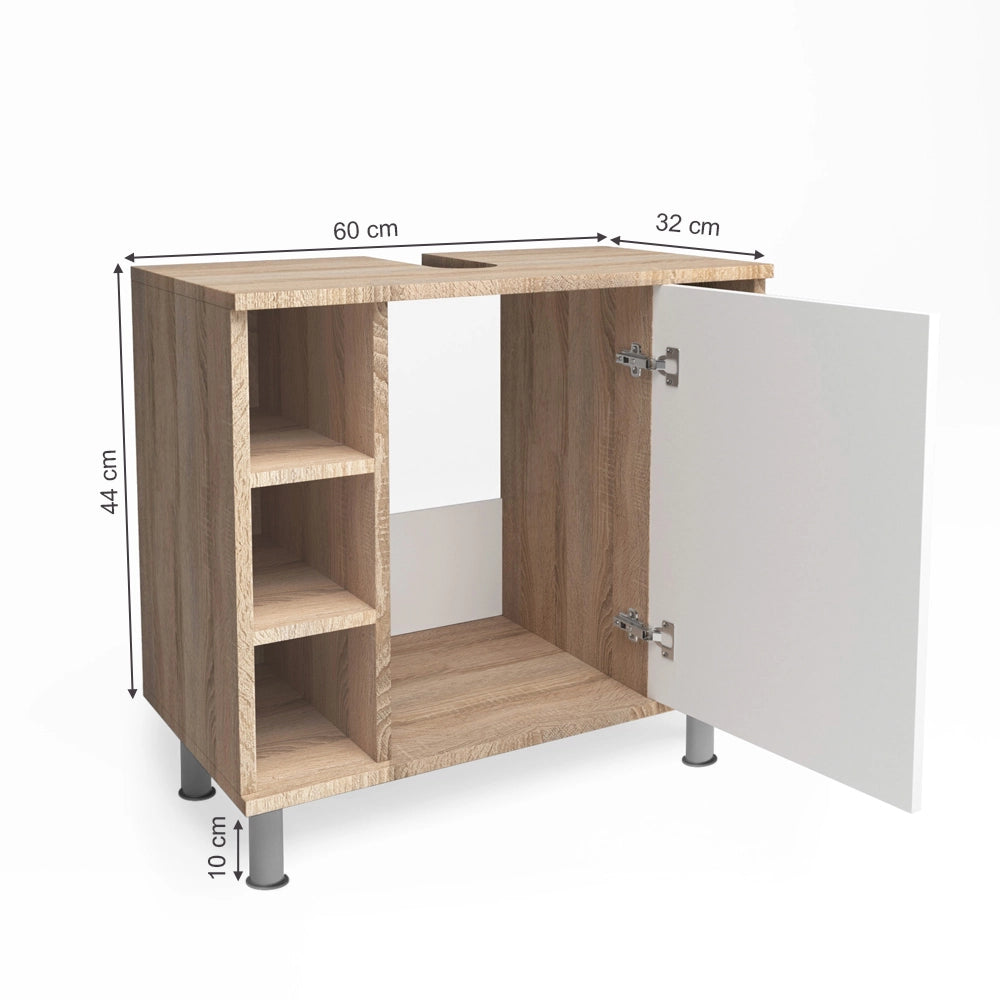 Mobile sottolavabo per bagno Fynn Sonoma/Bianco 60 x 54 cm Vicco