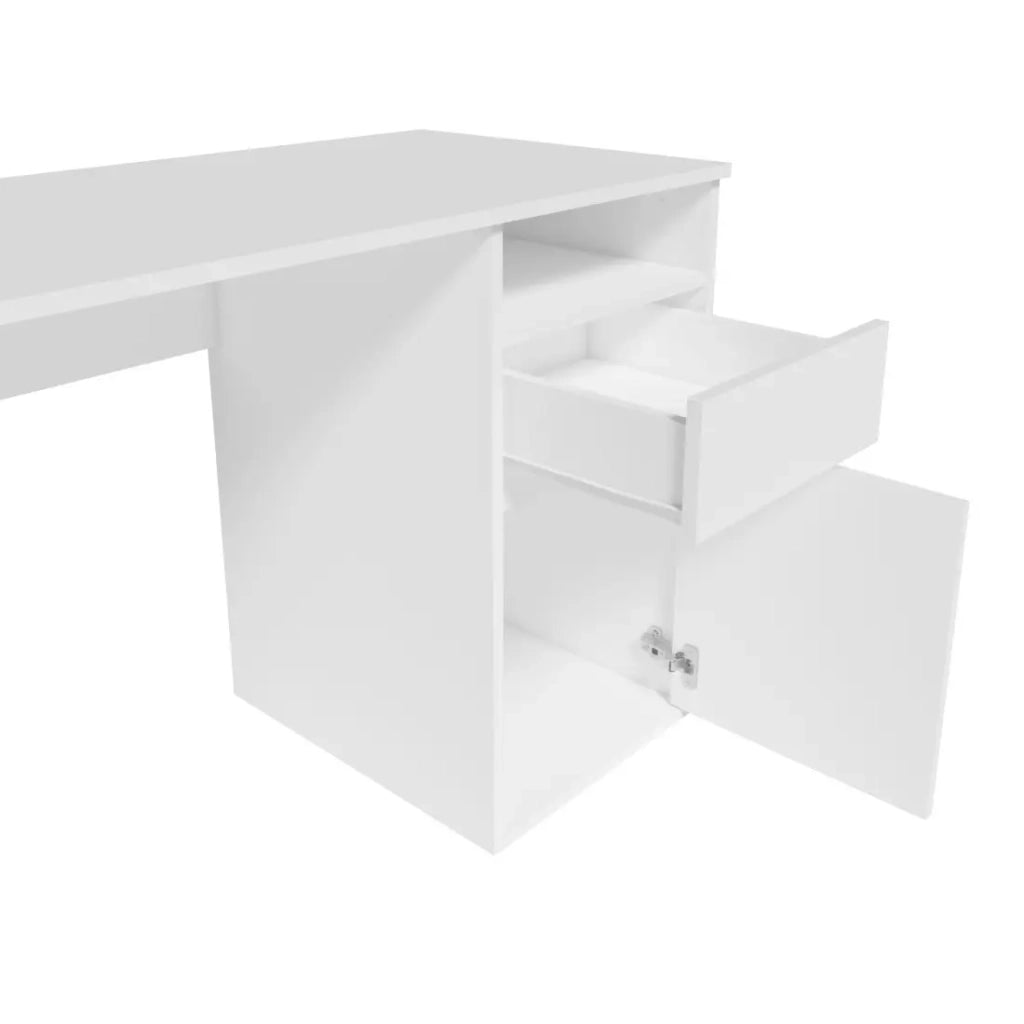 Scrivania BILOU bianca – 1 cassetto, 1 porta e 2 vani – Design pulito e luminoso per camera da bambino