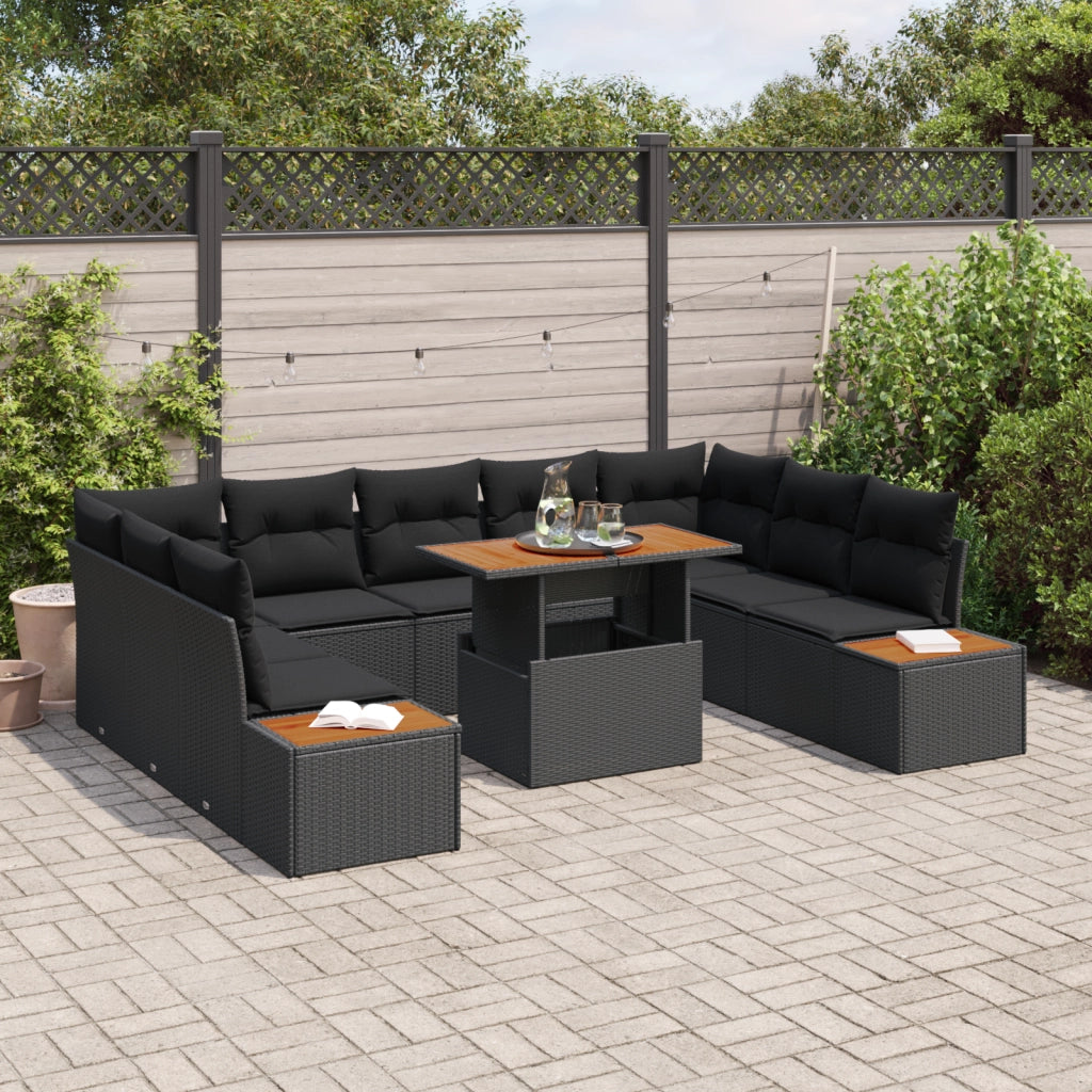 Set Divano da Giardino 6 Pezzi con Cuscini Nero Polyrattan