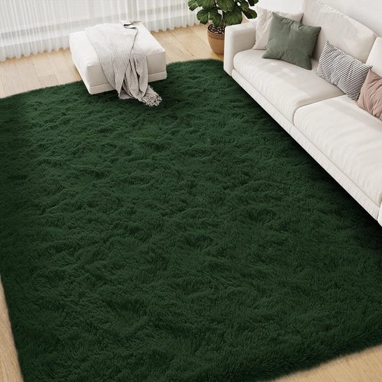 Tappeto morbido a alta densità 120x180 cm verde scuro | Tappeto morbido extra soffice a pelo shaggy con antiscivolo per soggiorno/camera da letto | Tappeto accogliente per bambini e animali domestici