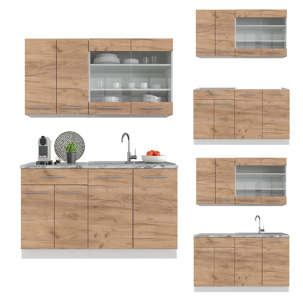 Cucina completa Fame-Line Rovere dorato/Bianco 140 cm, PL Marmo Vicco