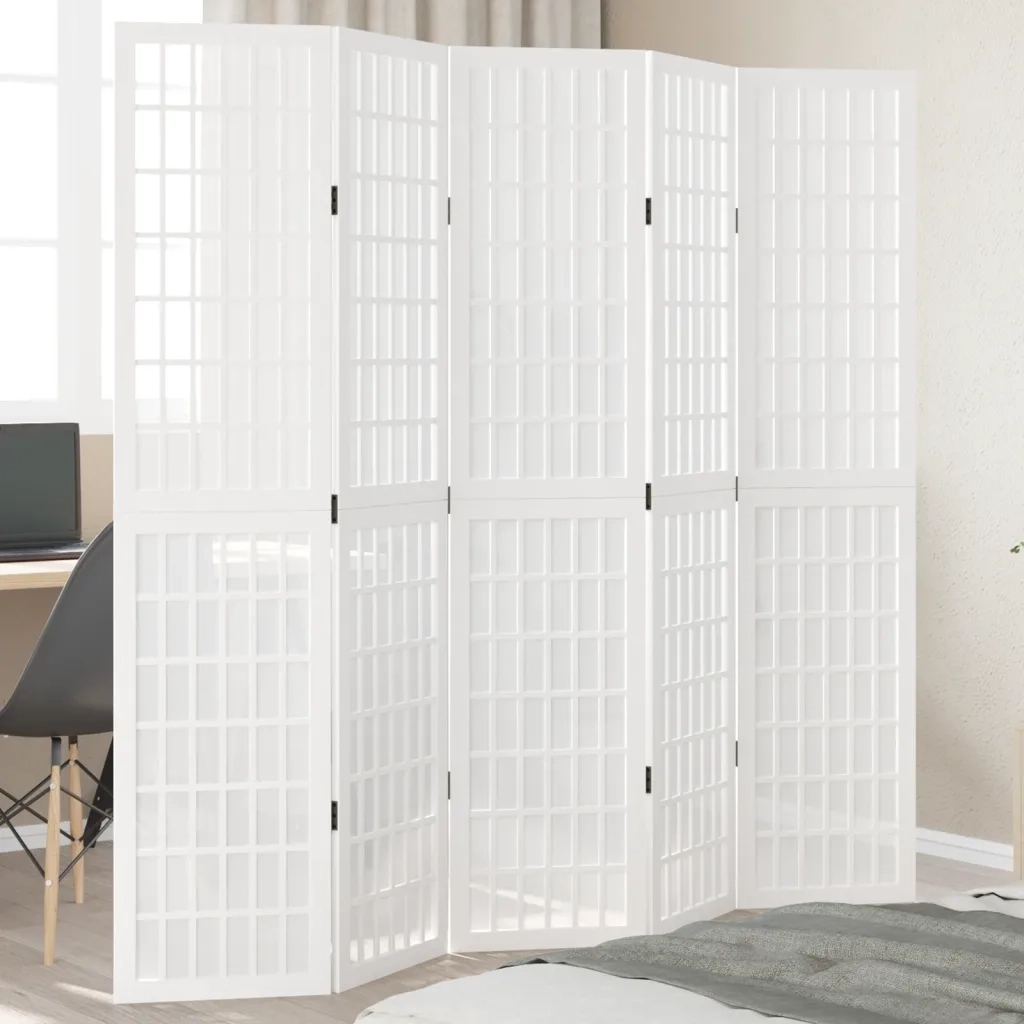 Divisorio Ambienti | Divider per stanze | Paravento 5Pannelli Bianco Legno Massello di Paulownia