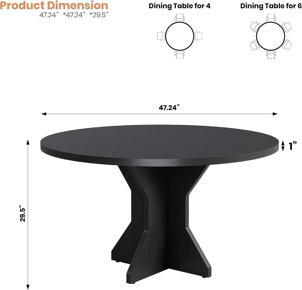 Tavolo da Pranzo Rotondo 120 cm per 4-6 Persone Base Centrale Stabile - Nero