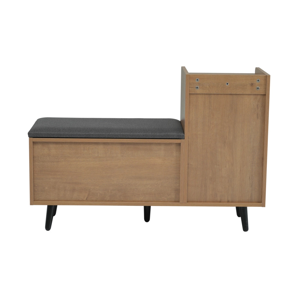 Scarpiera con seduta imbottita e ripiani regolabili, in truciolare e metallo, per ingresso, naturale, 100 × 34 × 68,5 cm