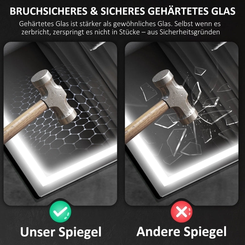 Specchio da bagno LED Bluetooth con orologio digitale e antiappannamento