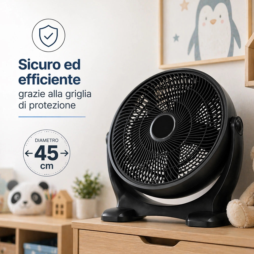 Ventilatore da Pavimento Ø45 cm Inclinazione Variabile Potenza 75W Nero