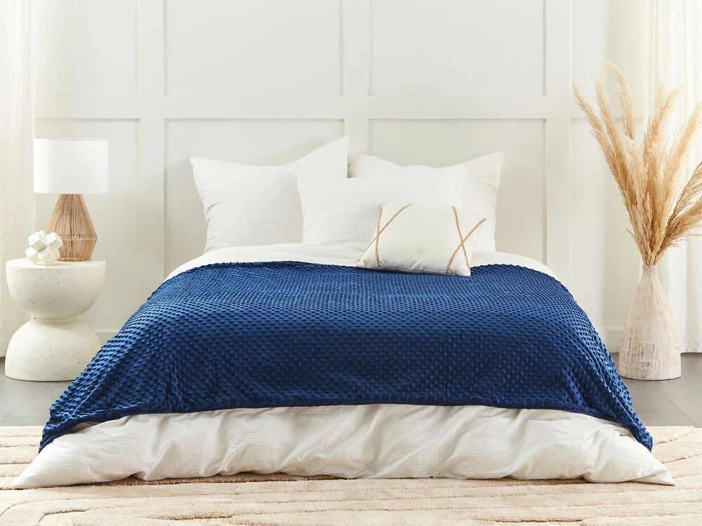 Copripiumino per coperta ponderata Blu Marino Tessuto poliestere 135 x 200 cm Motivo a pois Design moderno Tessile camera da letto
