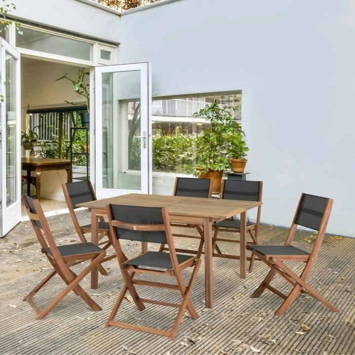 Set di 2 sedie in legno di acacia FSC e textilene - Grigio