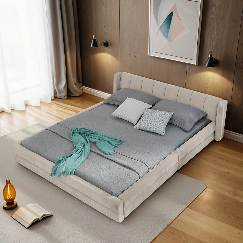 Letto 140x200 cm con testiera ergonomica e struttura robusta; beige