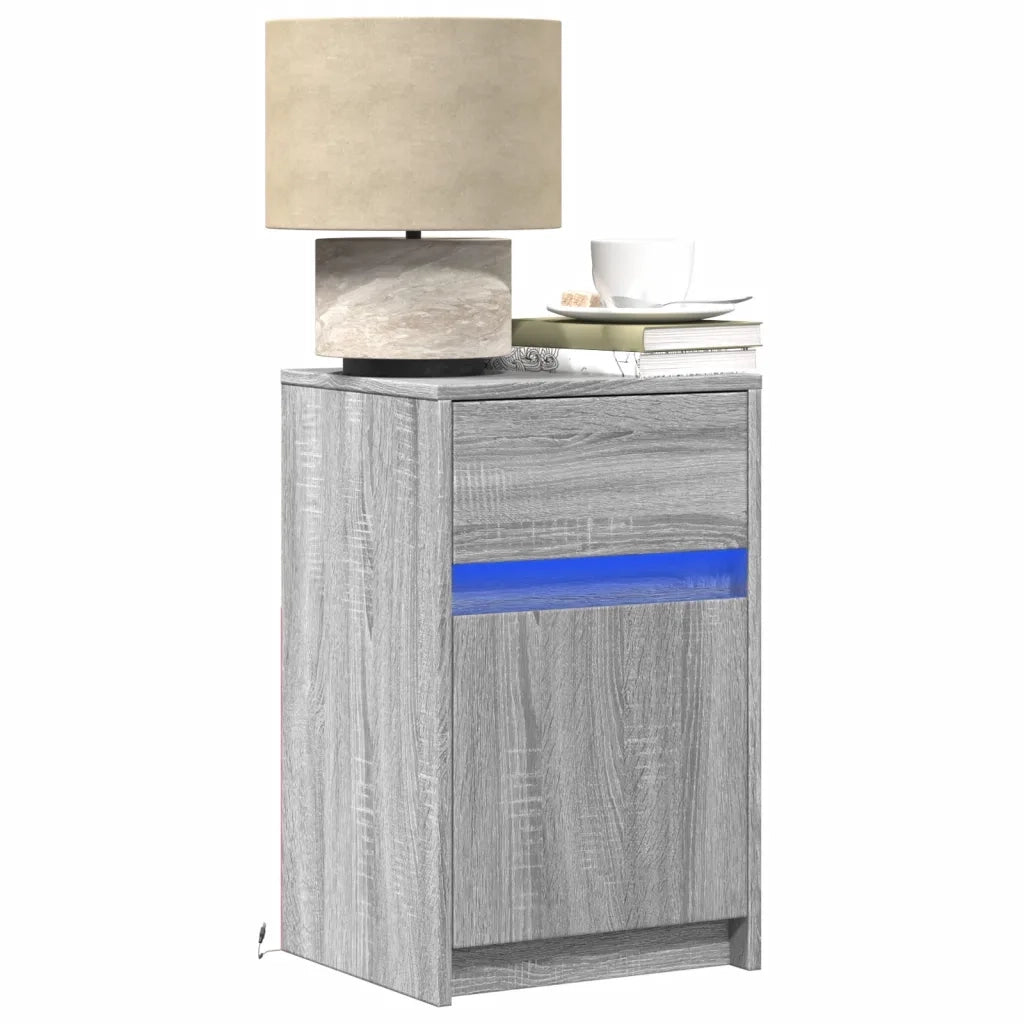 Comodini con Luci LED 2pz Grigio Sonoma in Legno Multistrato