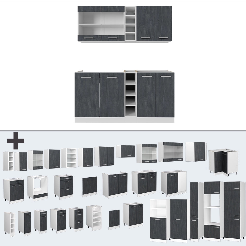 Vicco Cucina completa Nero cemento/bianco 160 cm PL Antracite