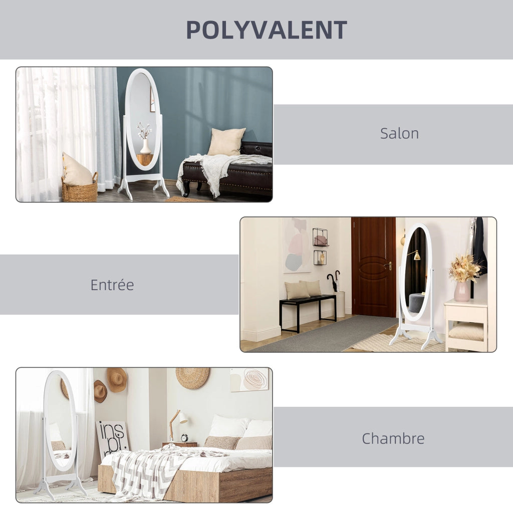 Specchio Ovale a Piede Regolabile ¨C Zephmum ¨C Bianco 48x46x147 cm