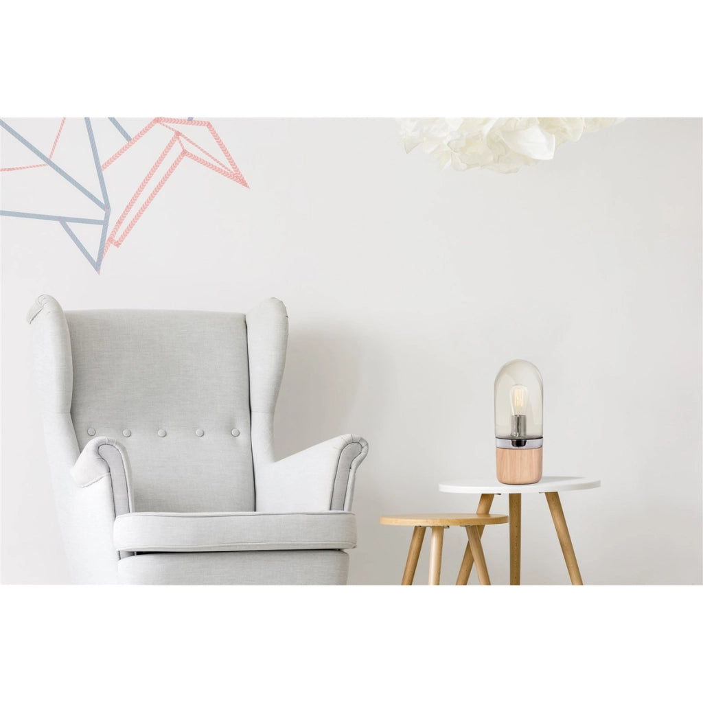 Lampada da tavolo Janus in vetro champagne e legno
