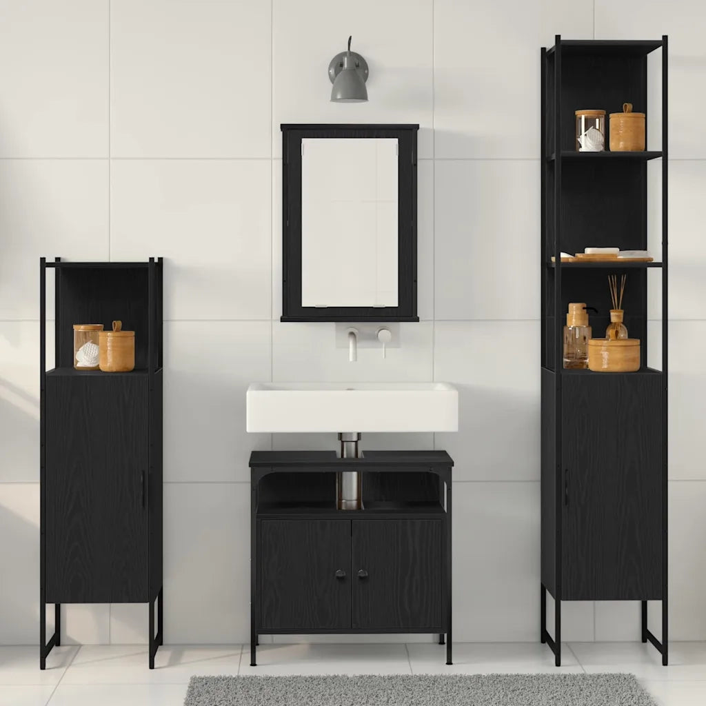 Set di mobili per il Bagno | Armadio da bagno 4 pz Rovere nero Legno multistrato