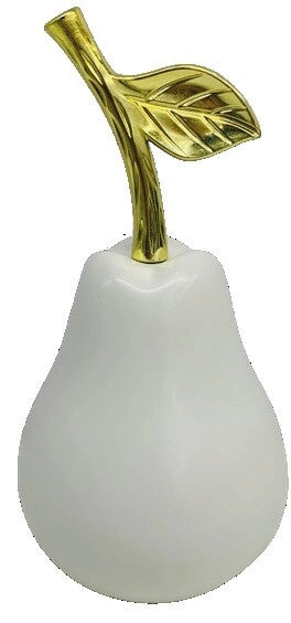 Decorazione Casa Ufficio Pera in Ceramica Bianca Opaco e Oro 27 cm