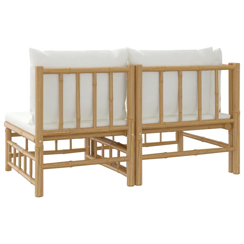 Salotto da Giardino-Set Salotto da Giardino 2pz con Cuscini Bianco Crema in Bamb¨´ 917462
