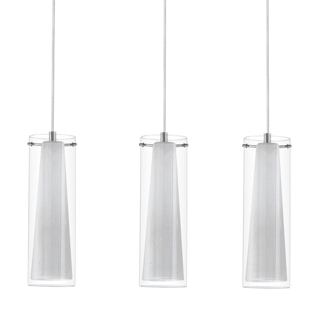 Lampadario A Sospensione Contemporaneo Pinto Acciaio Cromo Vetro 3 Luci E27