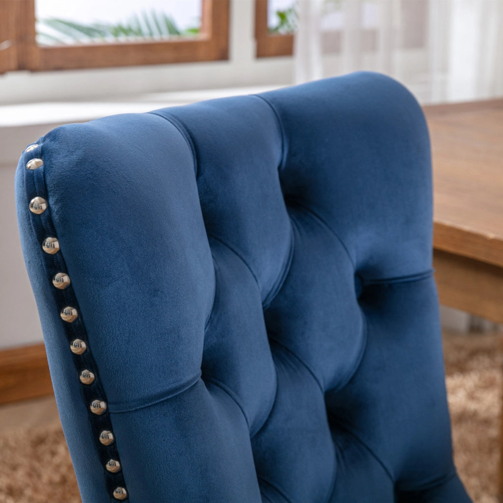 Sedie da Pranzo Imbottite in Velluto con Gambe in Legno ¨C MINIMAL ¨C Blu, Set 2 Pezzi