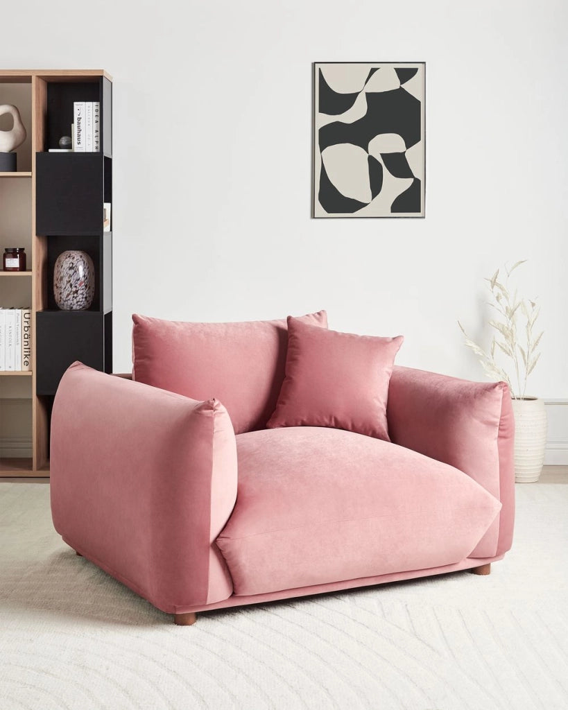 Poltrona velluto rosa Gambe di legno morbide Stile moderno arredamento scandinavo