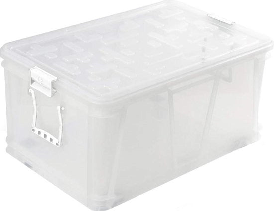 Scatola di archiviazione multifunzionale con coperchio in polipropilene, maniglie grandi, colore bianco, soluzione di archiviazione, grande capacità di stoccaggio