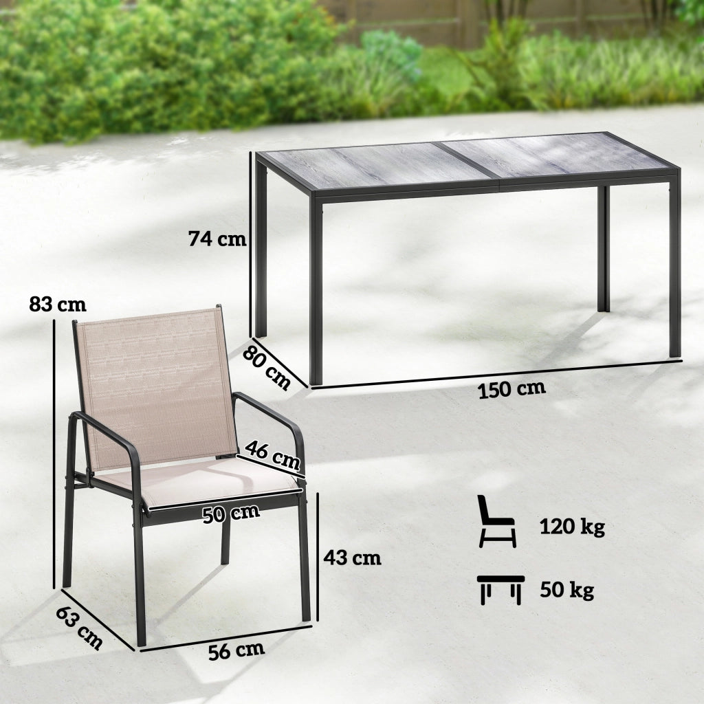 Set da pranzo giardino 6 sedie ¨C zephmum ¨C tavolo effetto legno, sedute in tessuto traspirante kaki