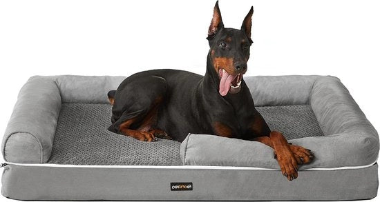 Letto per cani - Letto per cani ortopedico con imbottitura morbida e bordi elevati - 120 x 85 x 25 cm - grigio chiaro anti-slip PGW078G02