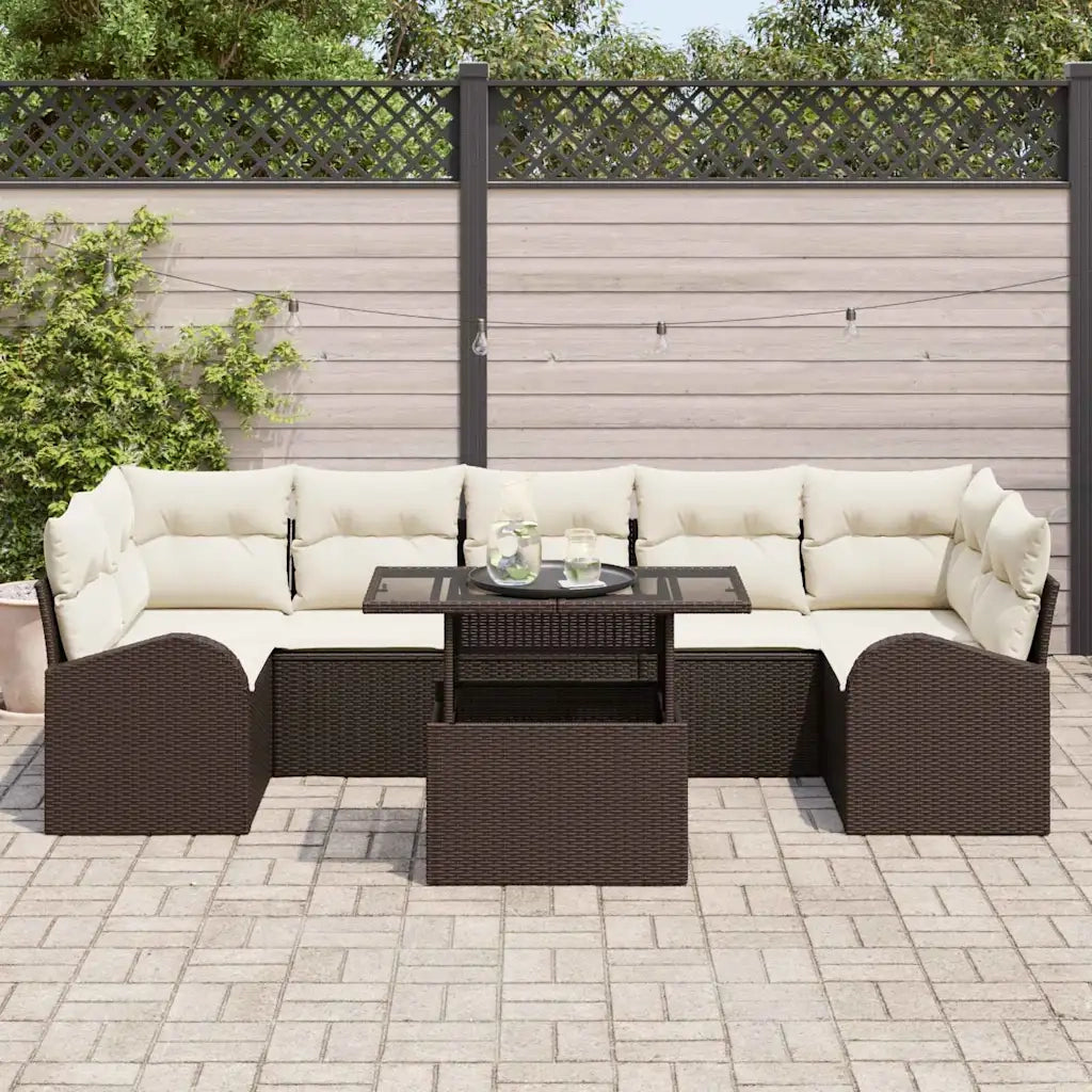 Set Divano da Giardino 8 pcs Marrone Rattan in Polipropilene
