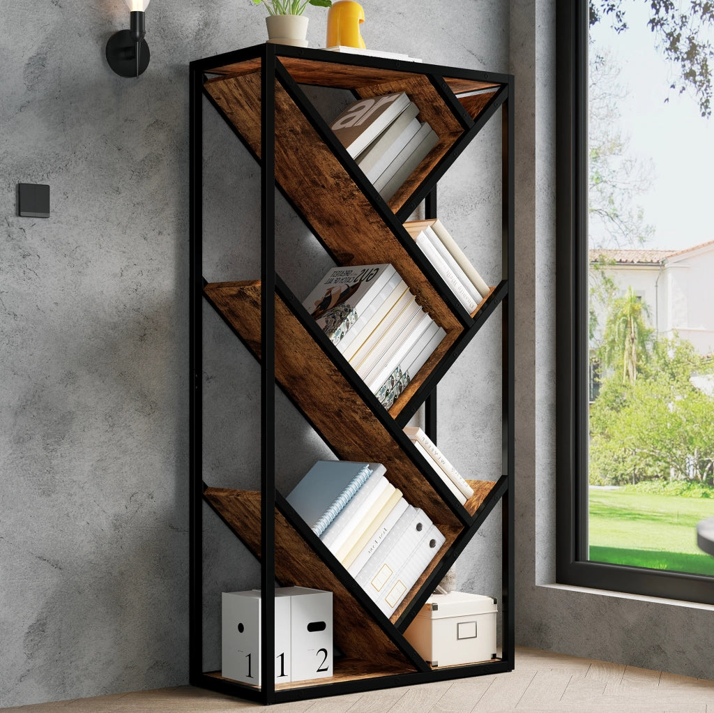Libreria a colonna 80x35x160 cm nera e marrone - design ad albero antiribaltamento