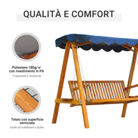 Dondolo da Giardino 3 Posti in Legno con Baldacchino Swing Blu