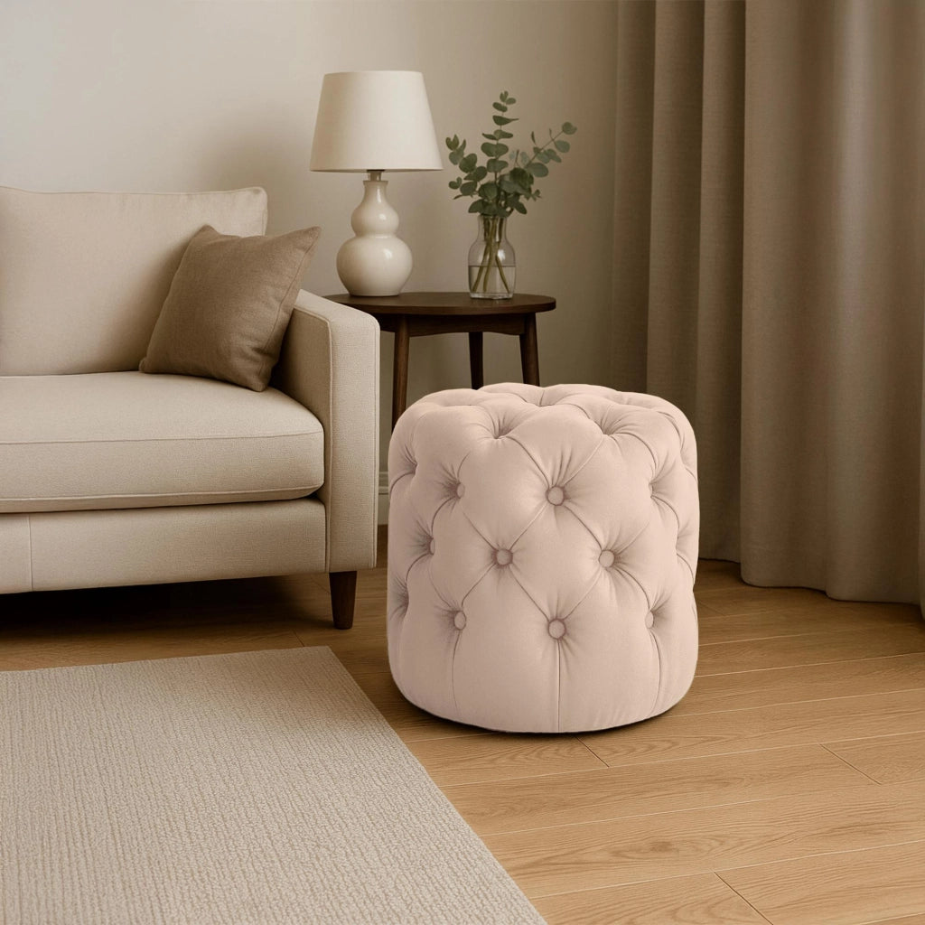 Pouf Drancy in velluto trapuntato crema,M
