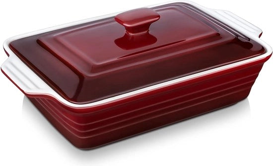 Forme da pane da forno in ceramica, 1 teglia per lasagna con coperchio, forma rettangolare per lasagna, teglia per forno, forma per torta, 38,5 x 23,5 x 8,7 cm, 4300 ml