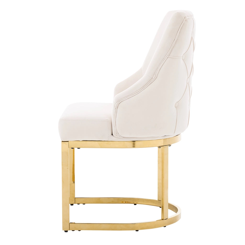 4 sedie da pranzo in velluto beige e oro, stile moderno, gambe in metallo galvanizzato