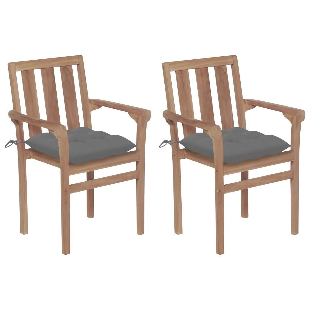 Sedie da Giardino 2pz con Cuscini Grigio Teak Massello cod mxl 6146