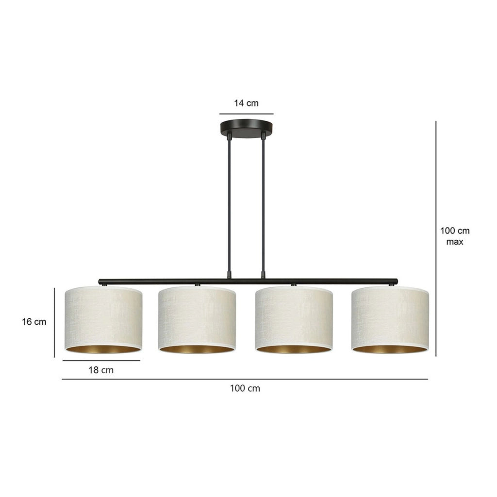 Lampada a sospensione Hilde in acciaio nero e tessuto bianco