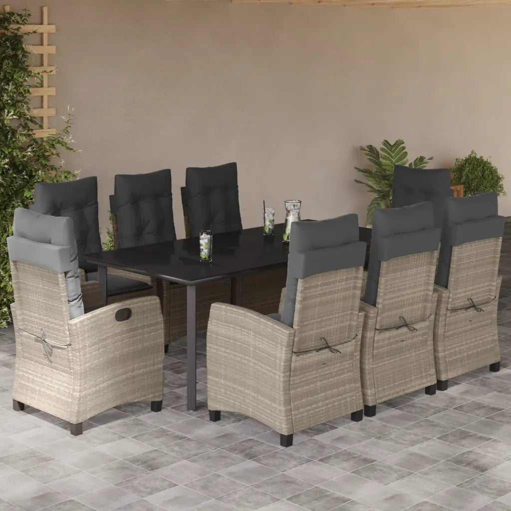 Set Pranzo da Giardino 9pz con Cuscini Grigio Chiaro Polyrattancod mxl 111032