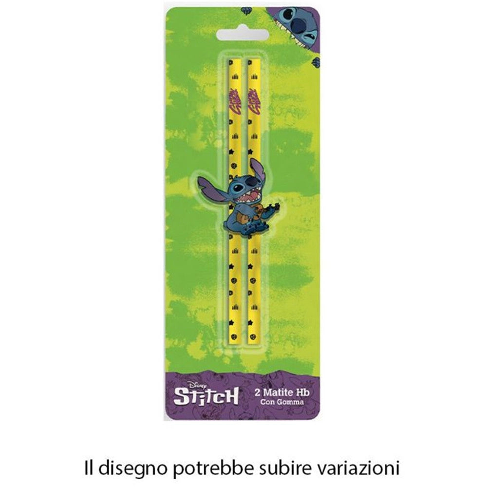 Trade Shop - Set 2 Pz Matite Con Gomma Forma Grafica Stitch Cancelleria Scuola Bambini 960719 -