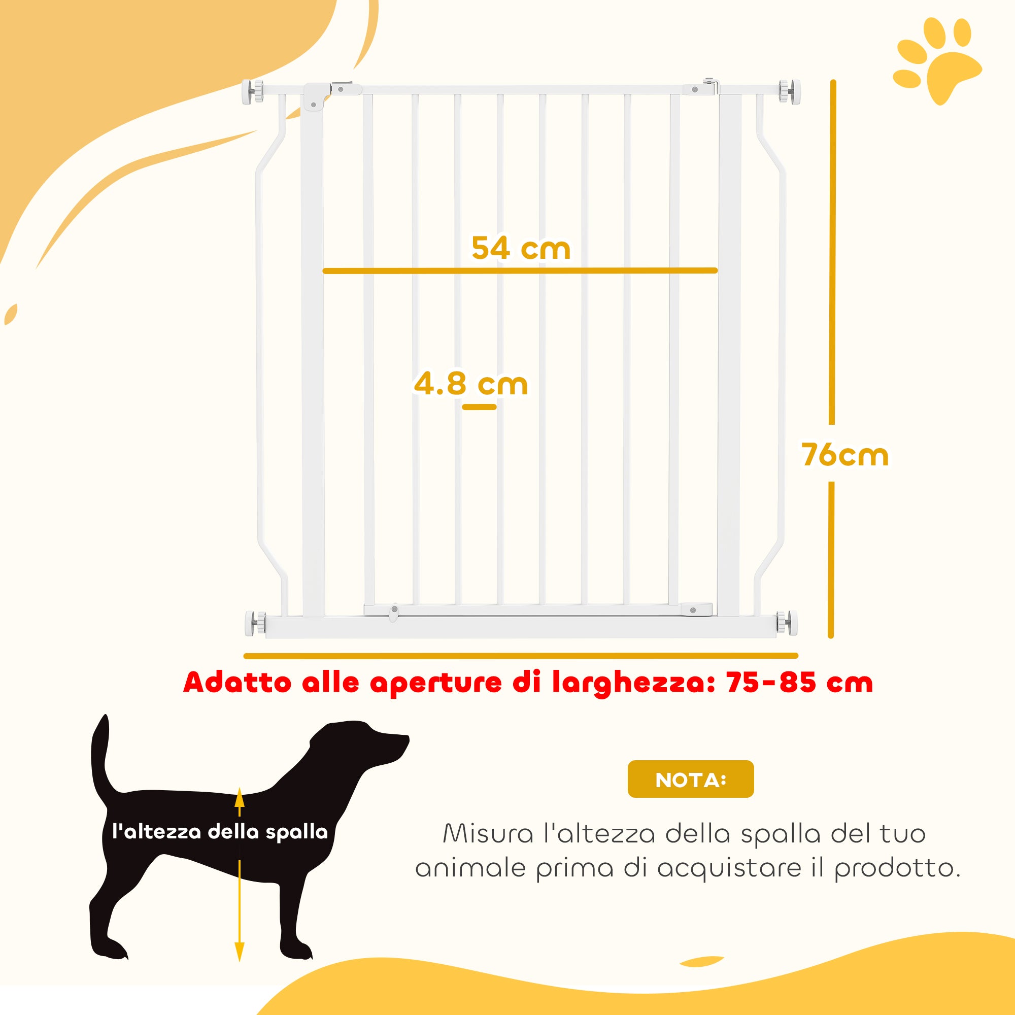 Cancelletto di Sicurezza per Cani e Gatti Estensibile 75-85x76cm Acciaio Bianco