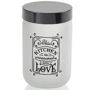 Trade Shop - Barattolo Contenitore Vetro Bianco Love Moderno Satinato Tonda 660ml 14x9cm 833458 -