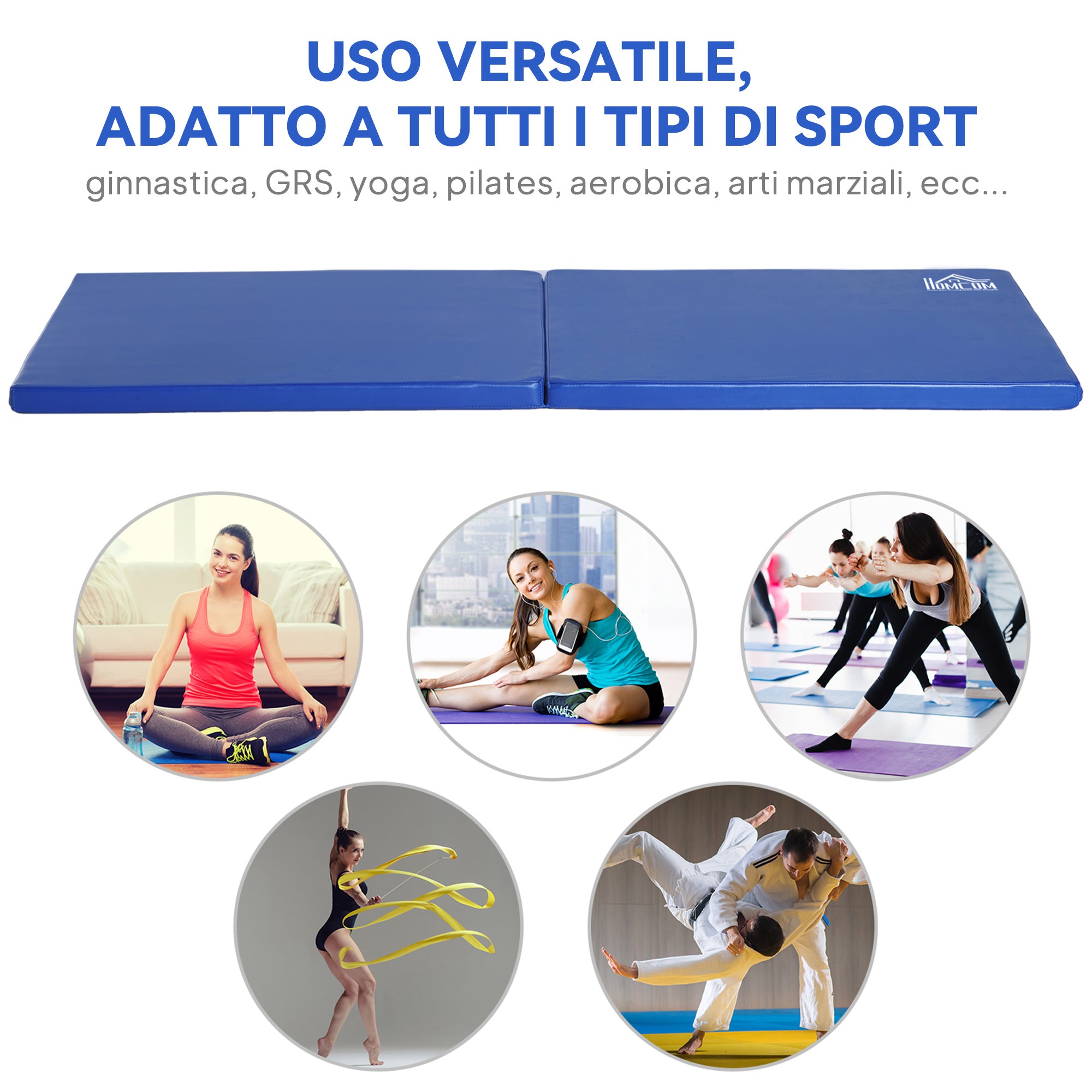 Tappetino Ginnastica Pieghevole Antiscivolo 180x60x5 cm Materassino Fitness Blu
