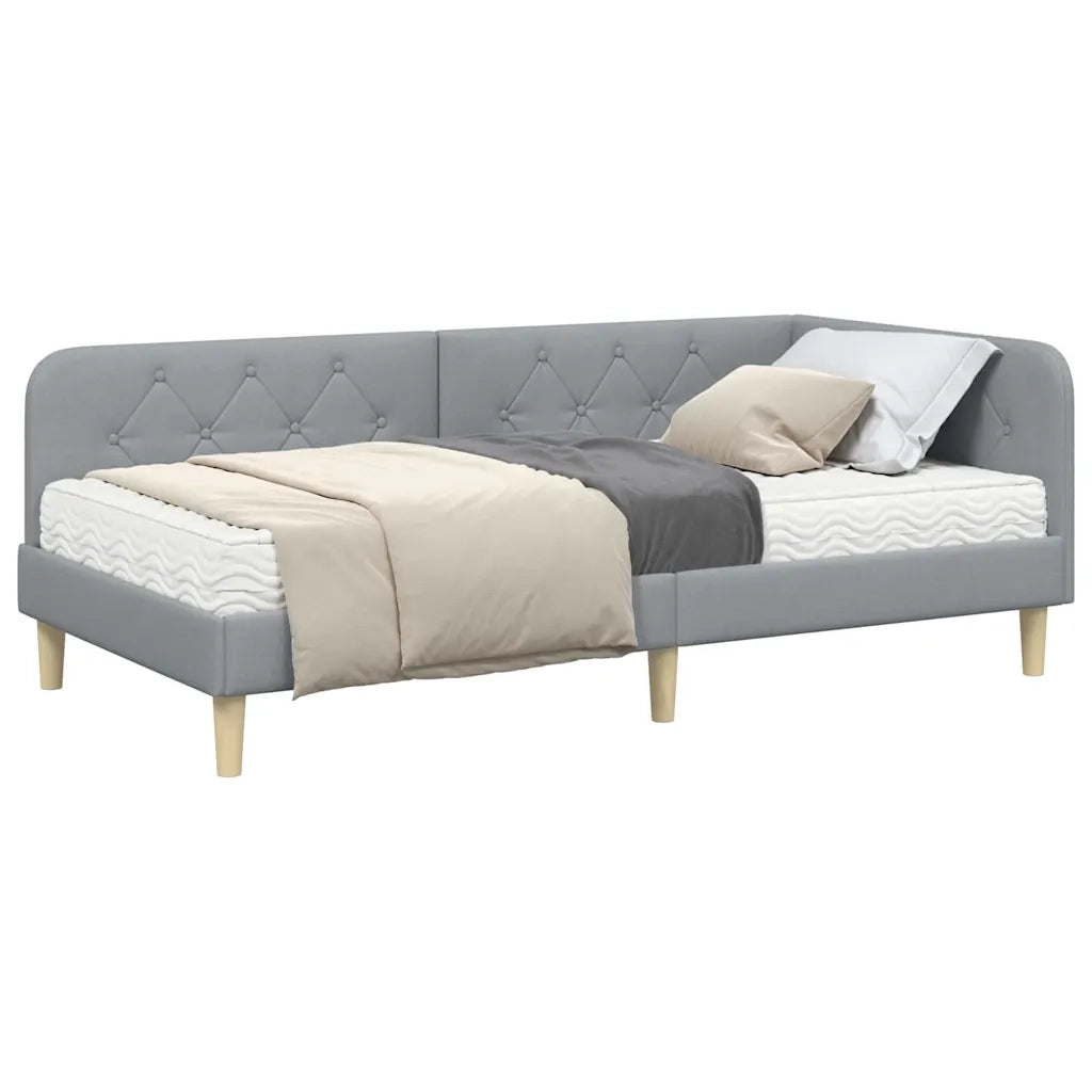 Cornice del letto ad angolo Grigio chiaro 90 x 190 cm Tessuto 3394109