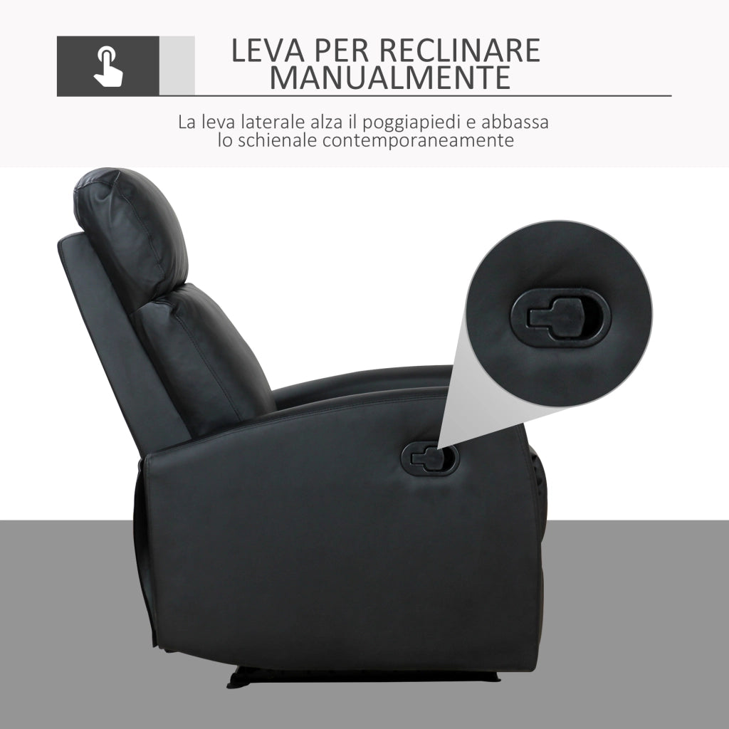 EasyComfort Poltrona Relax Reclinabile, Regolabile ed Ergonomica, in Pelle PU con Imbottitura, per Casa e Ufficio, 65x92x100 cm, Nera