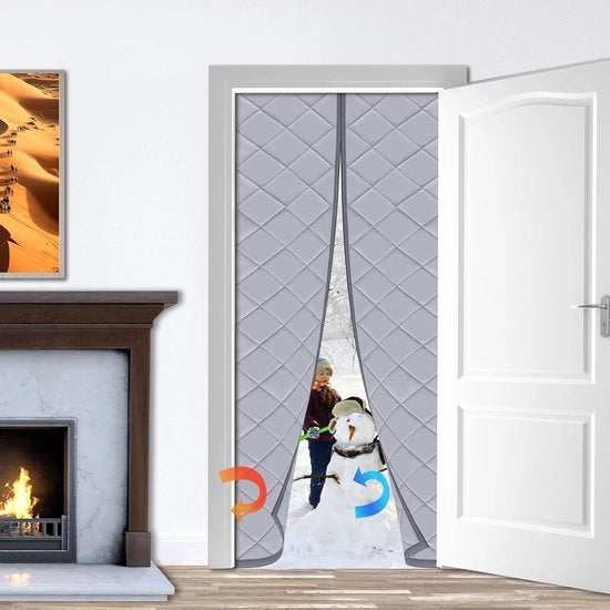 Gordino termoisolante per porte, 100 x 220 cm, aggiornato e spesso, cancello termico, protezione dal freddo, tenda isolante contro freddo e caldo, impermeabile al vento, grigio