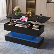 Tavolino regolabile in altezza, con presa di corrente e luci a LED, 100x50x51,5 cm, nero